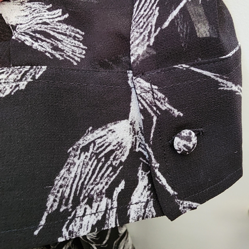 White House Black Market Monochrome Leaf Print Long Sleeve Sheer Midi‎ Dress 14 - Picture 5 of 9